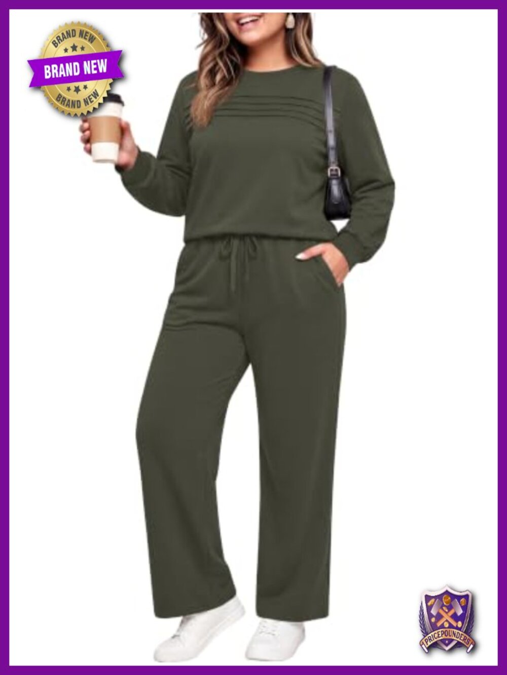Plus Size Two Piece Lounge Set Mock Neck Top Wide Leg Pants Rayon Blend